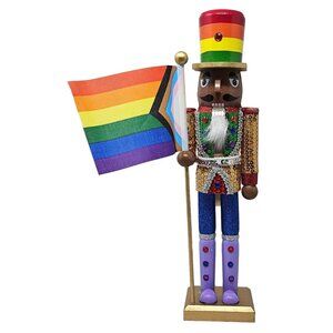 Ethnic LGBTQ Rainbow Pride Soldier 15" Christmas Wood Nutcracker